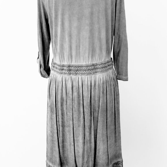 Heine Grey Boho Lace Trim Half Sleeve Dress Stretchy & Lined Size 42 / Au 12 - Picture 10 of 16